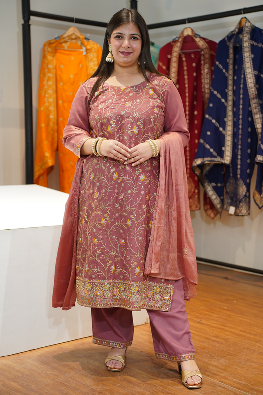 Onion Blush Embroidered Fancy Suit