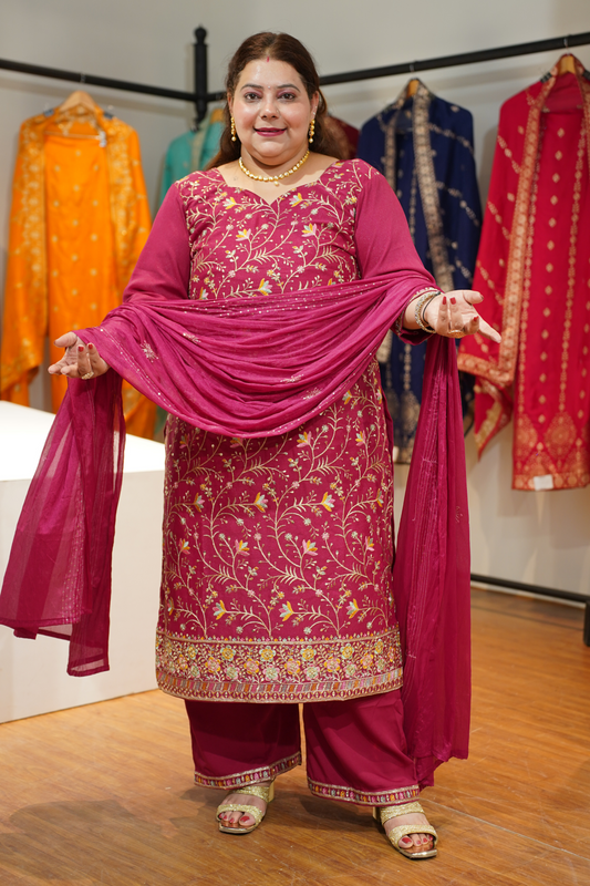 Onion Gulaabi Embroidered Fancy Suit