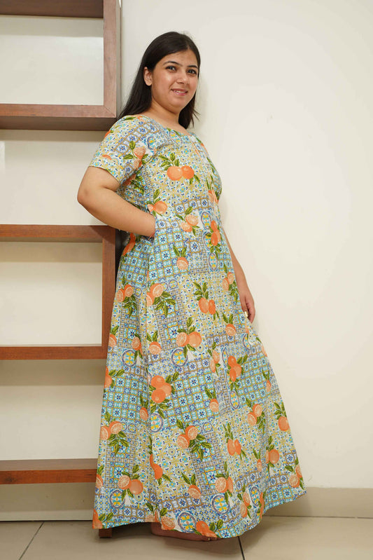 Orange Orchid Cotton Night Gown
