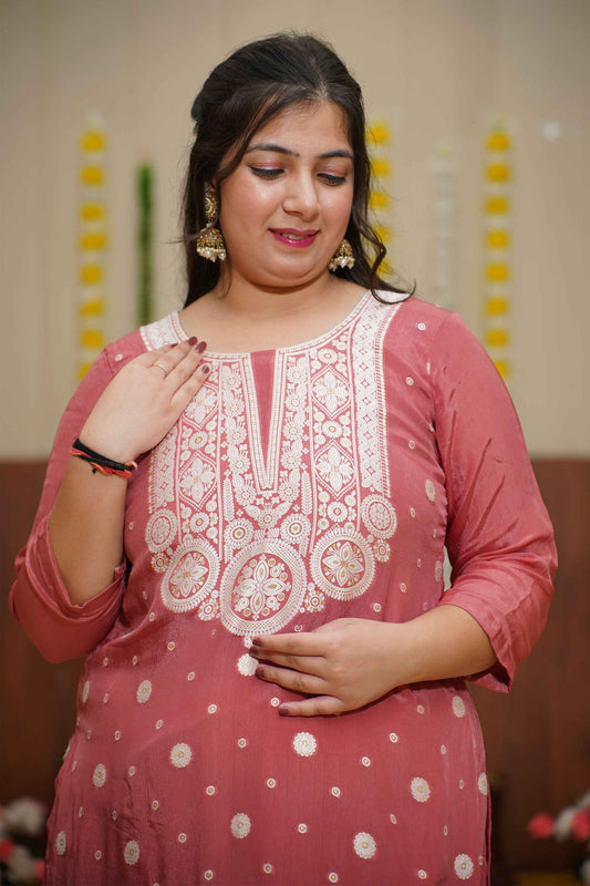 Buy Plus Size Ornate Onion Crepe Suit Set At Apella | Sizes XS to 10 XL | India | Free Delivery | Customized