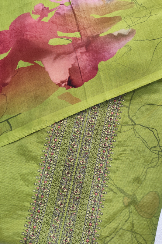 Parrot Floral Muslin Suit with Thread Work