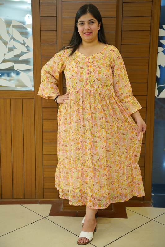 Sunlit Breeze Tiered Calf Dress