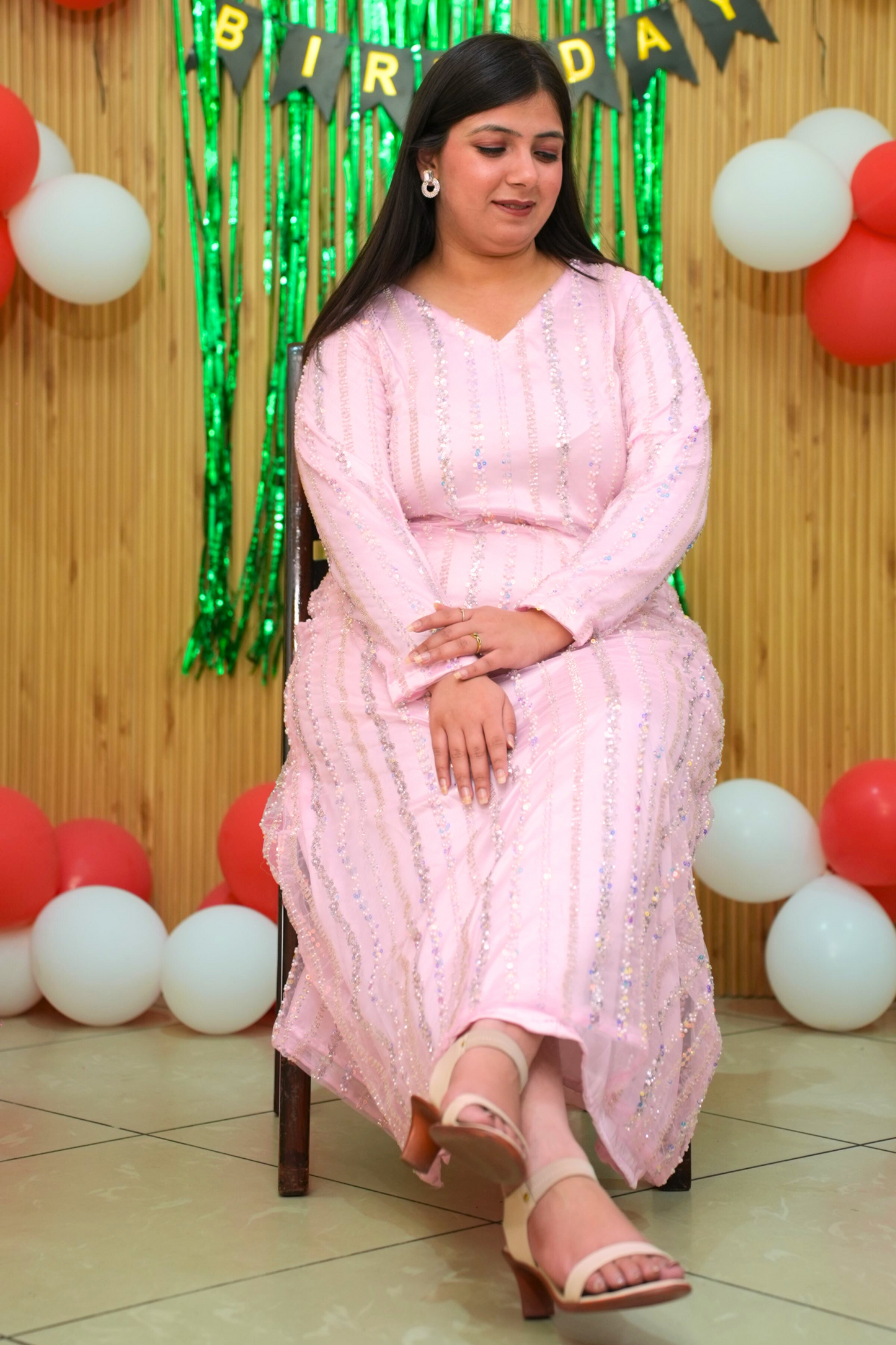 Pearl Pink Embellished Evening Dress