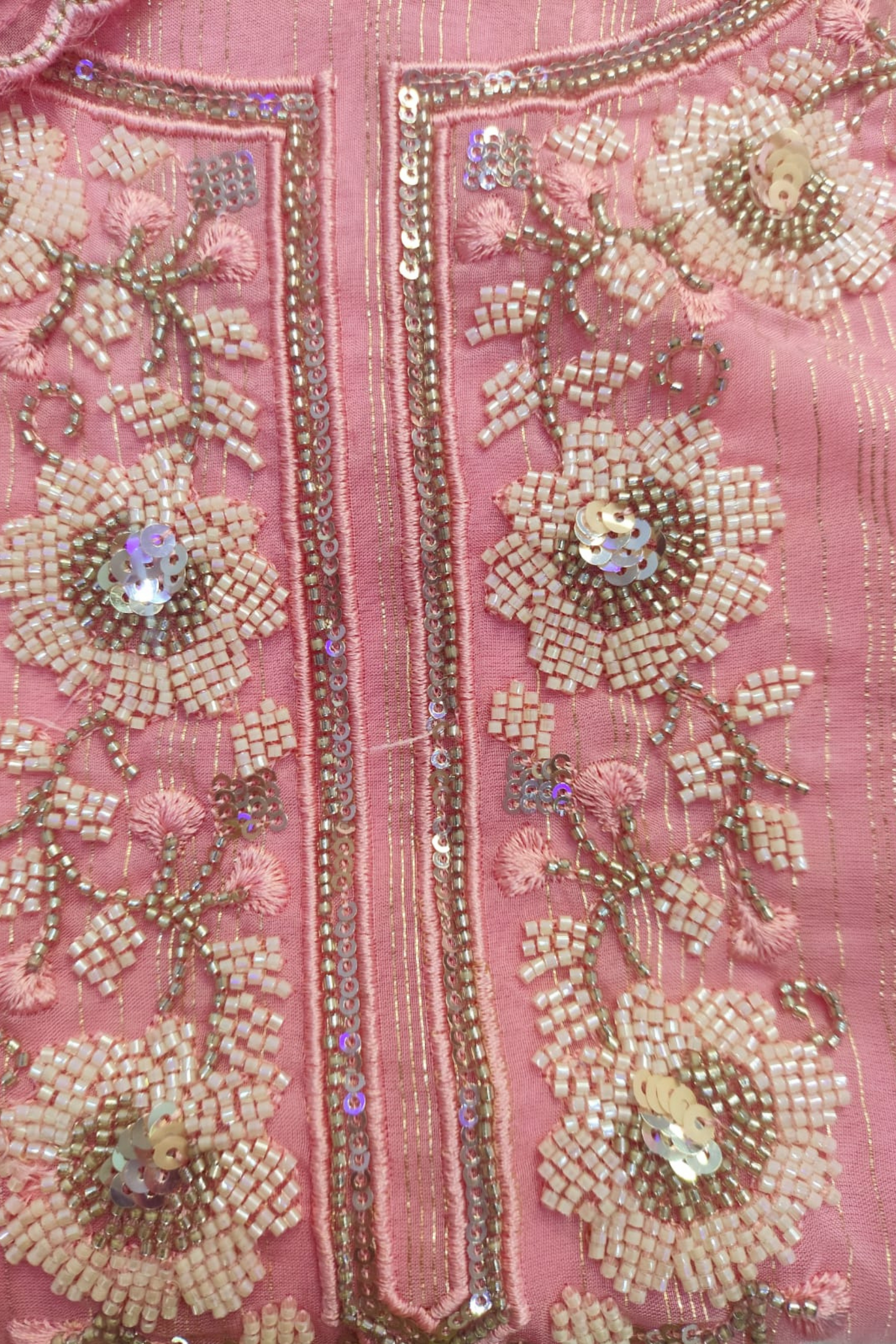 Pink Organza Sequined Unstitched Suit