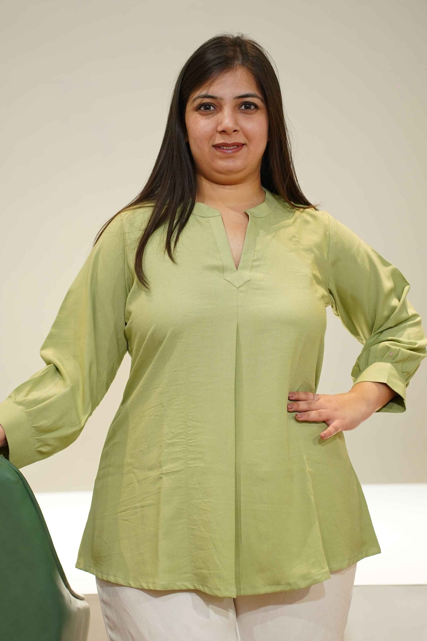 Pista Green Pleated Rayon Top