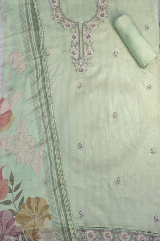 Pista Organza Sequined Unstitched Suit