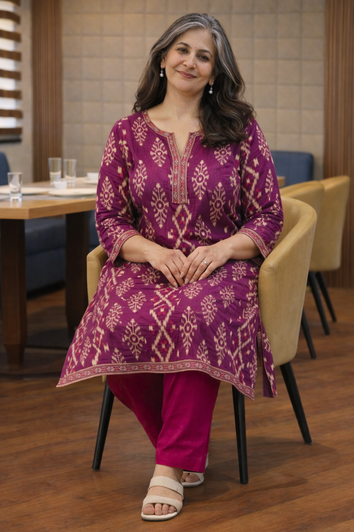 Plum Essence Kali Kurta With Cotton Pants