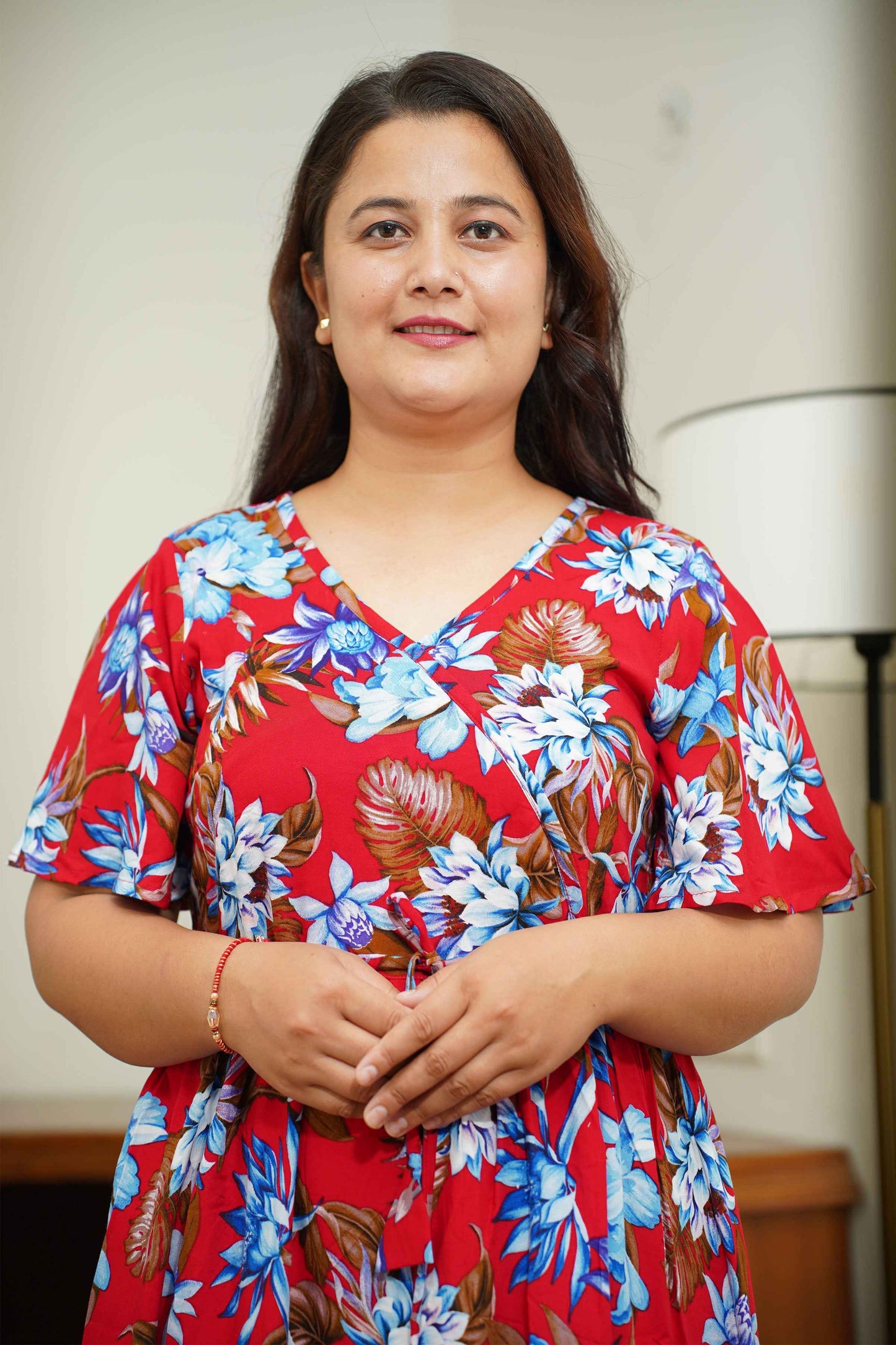 Radiant Red Floral Maternity Dress