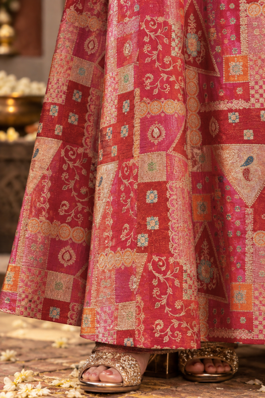 Vasudha Rubi Silk Dress with Jacquard Weave