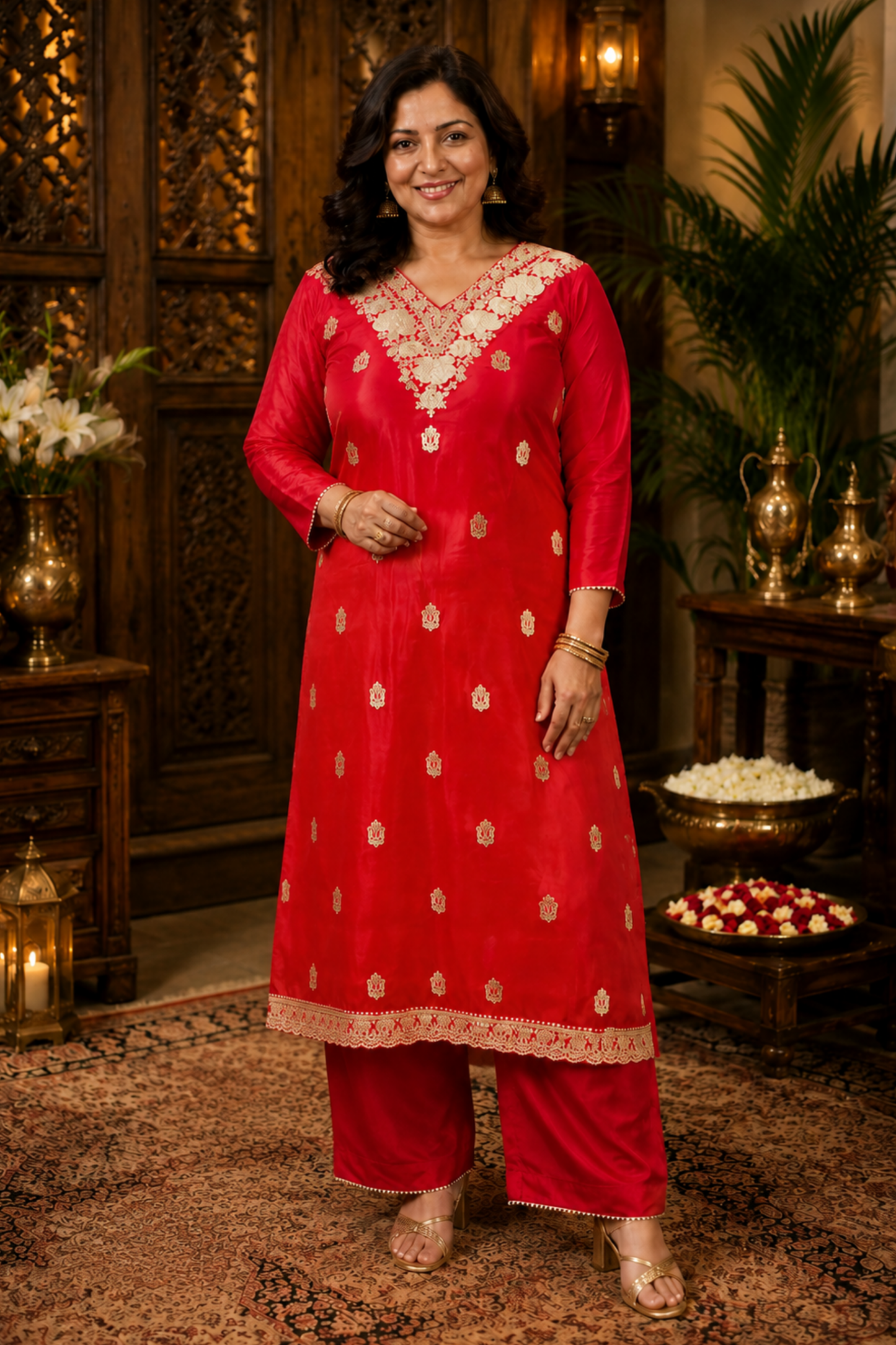 Surkh Laal Suit Set With Zari Embroidery
