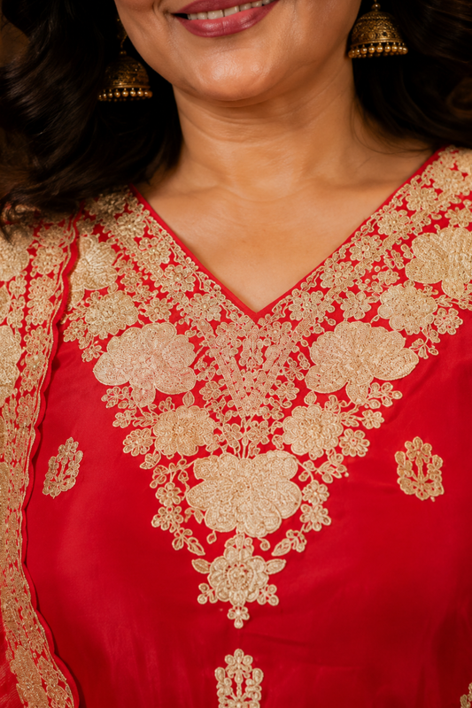 Surkh Laal Suit Set With Zari Embroidery
