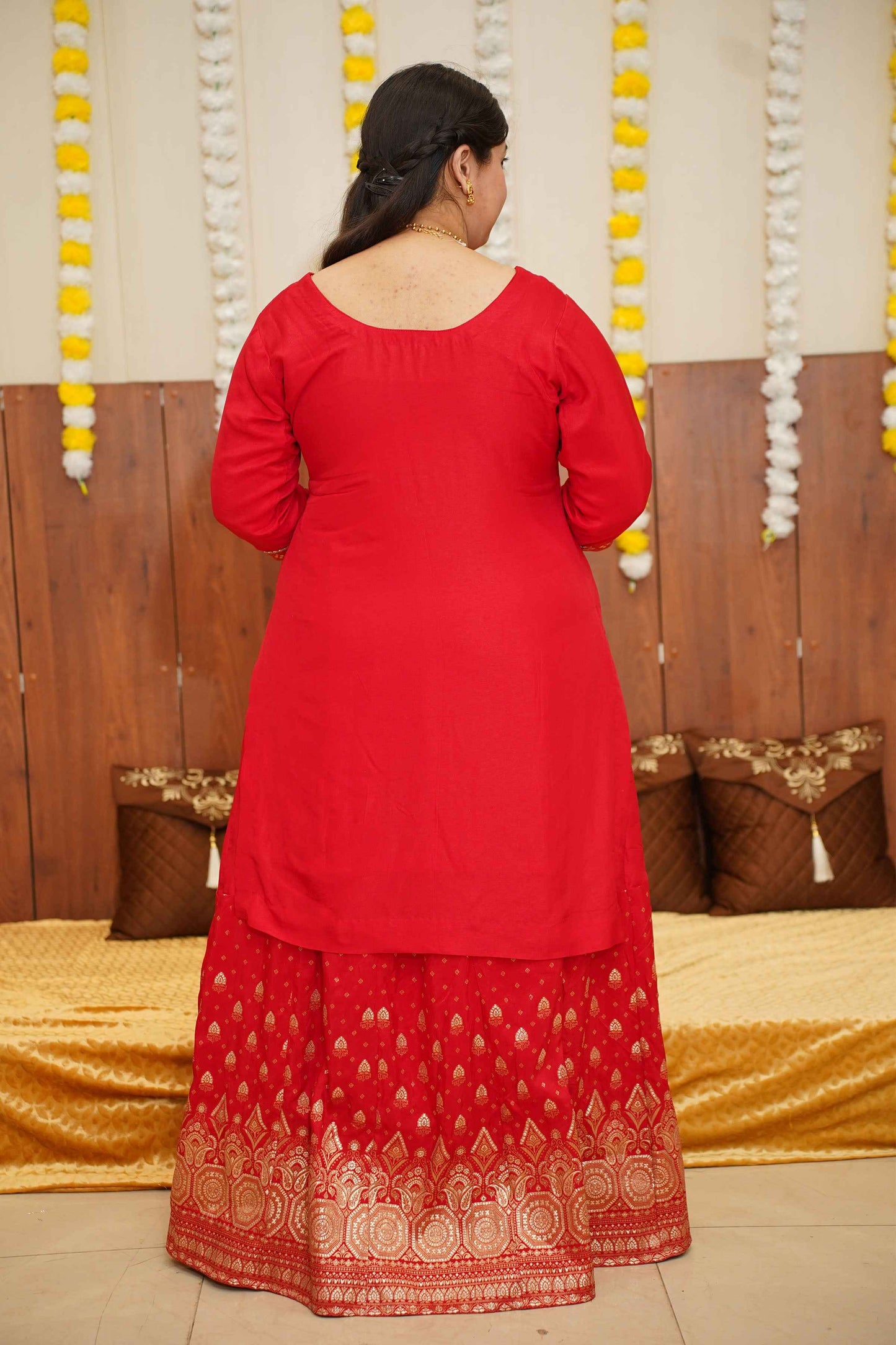 Radiance Red Jacquard Skirt Suit