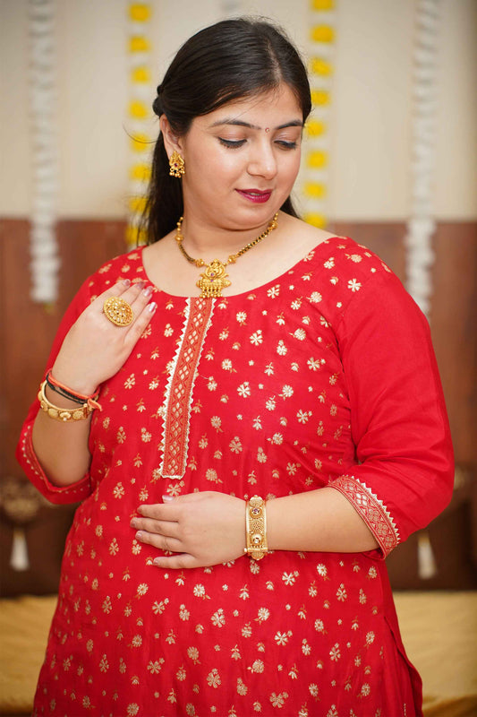 Radiance Red Jacquard Skirt Suit