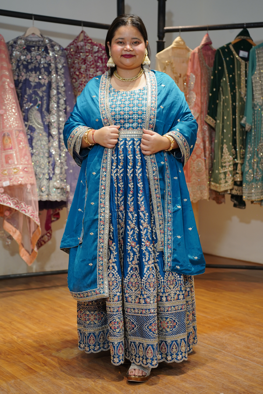 Riyana Navy Embroidered Dress With Dupatta