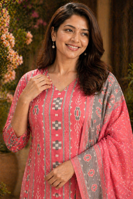 Rosewood Ash Block Printed Suit