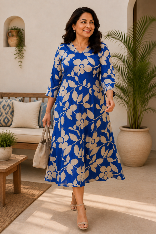 Royal Grace Floral Calf Dress