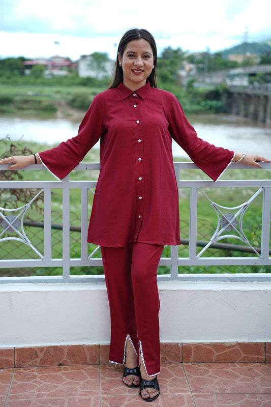 Buy Plus Size Ruby Red Rayon Co-ord Set At Apella | Sizes XS to 10 XL | India | Free Delivery | Customized