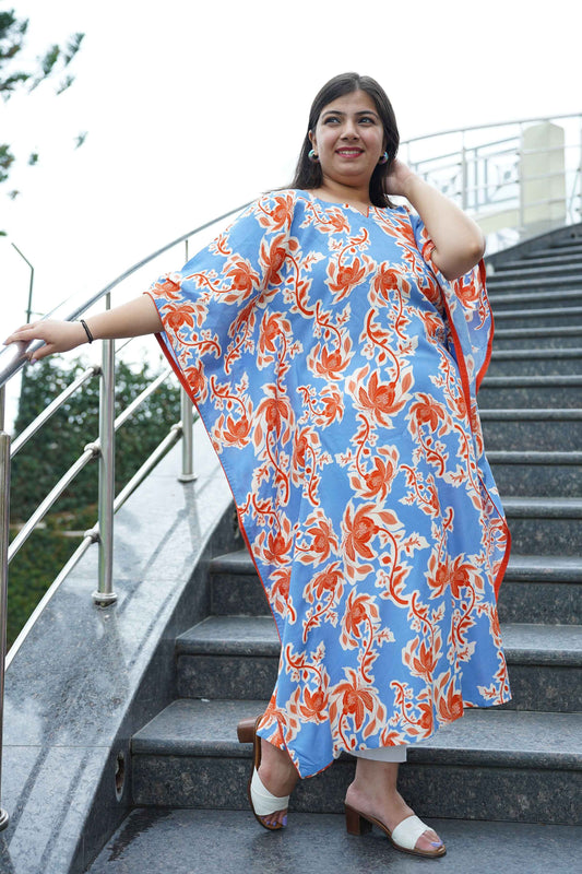 Rusty Blue Floral Rayon Kaftan
