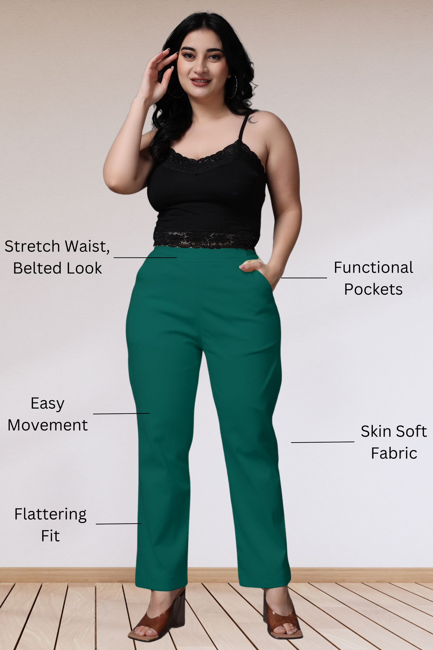Sea Green Lycra Slub Pants