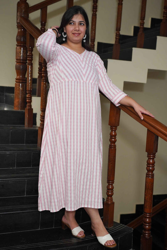 Serene Pink Striped Calf Dress