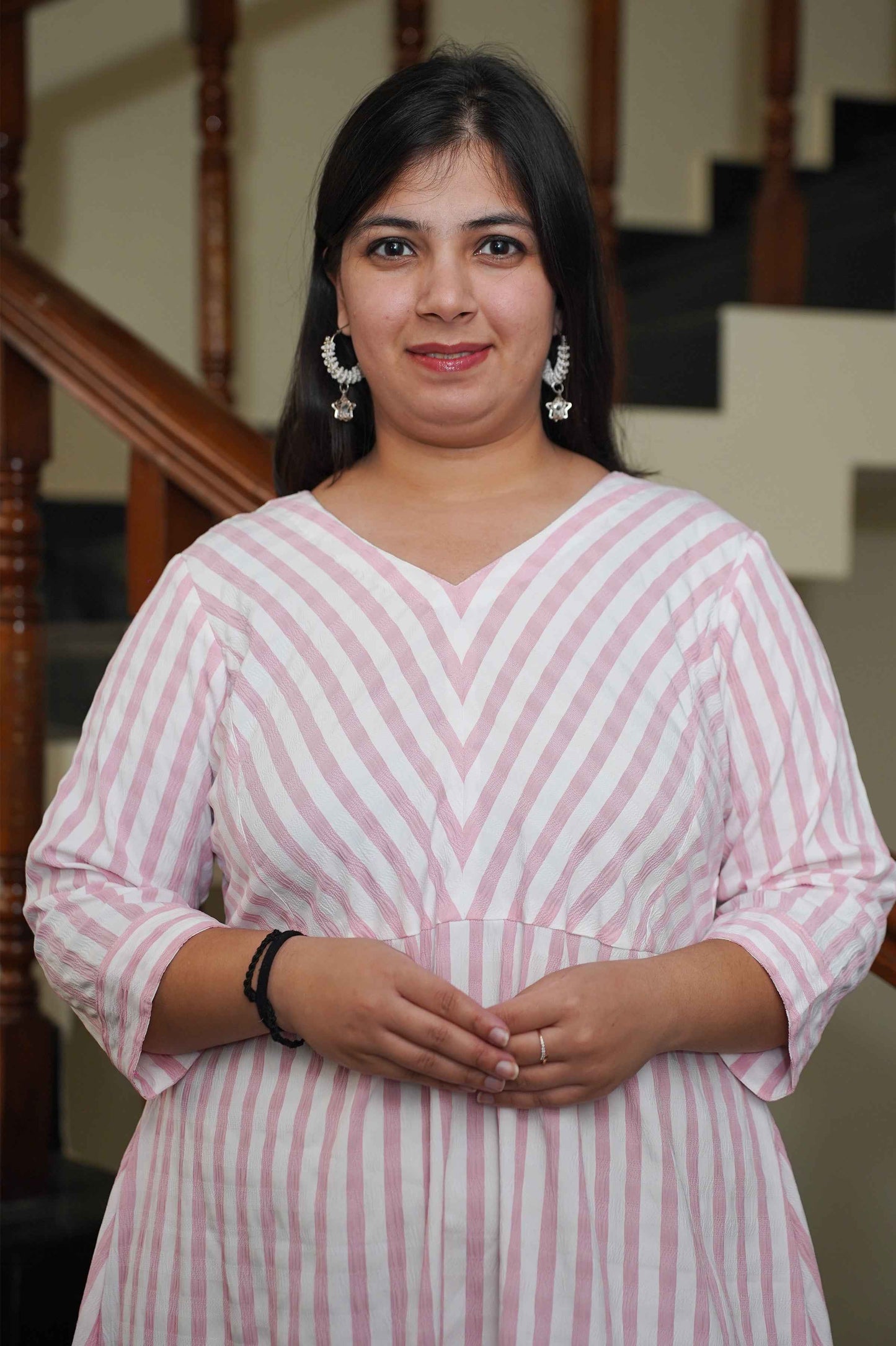 Serene Pink Striped Calf Dress