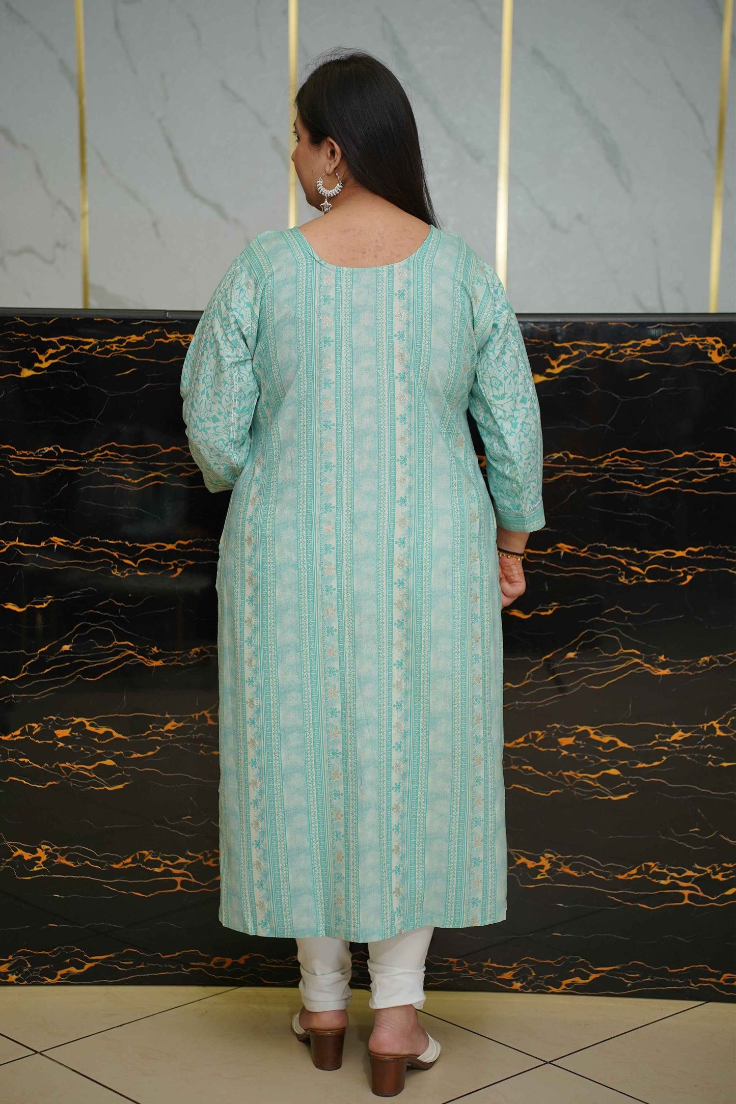 Sky Glimmer Foiled Rayon Kurti