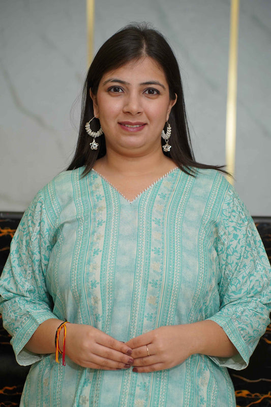 Sky Glimmer Foiled Rayon Kurti