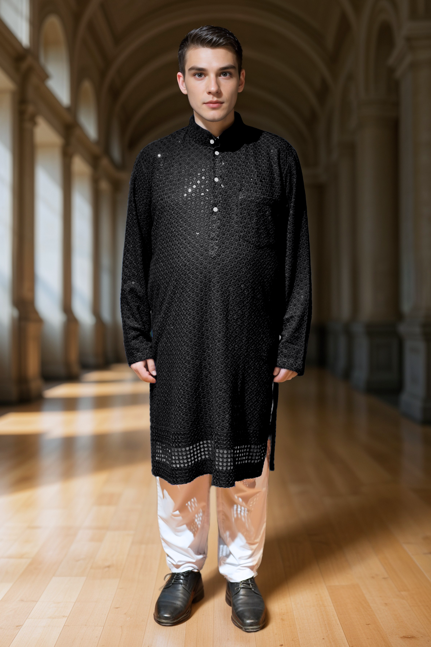 Starlit Black Sequined Kurta Pajama