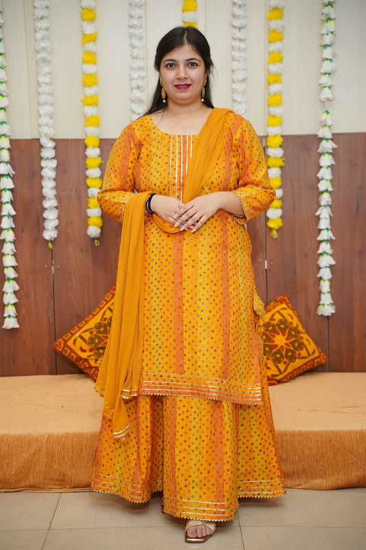 Sunny Yellow Foiled Skirt Suit