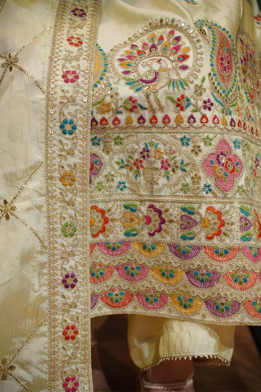 Vahini Ivory Tissue Shimmer Suit with Zari Embroidery