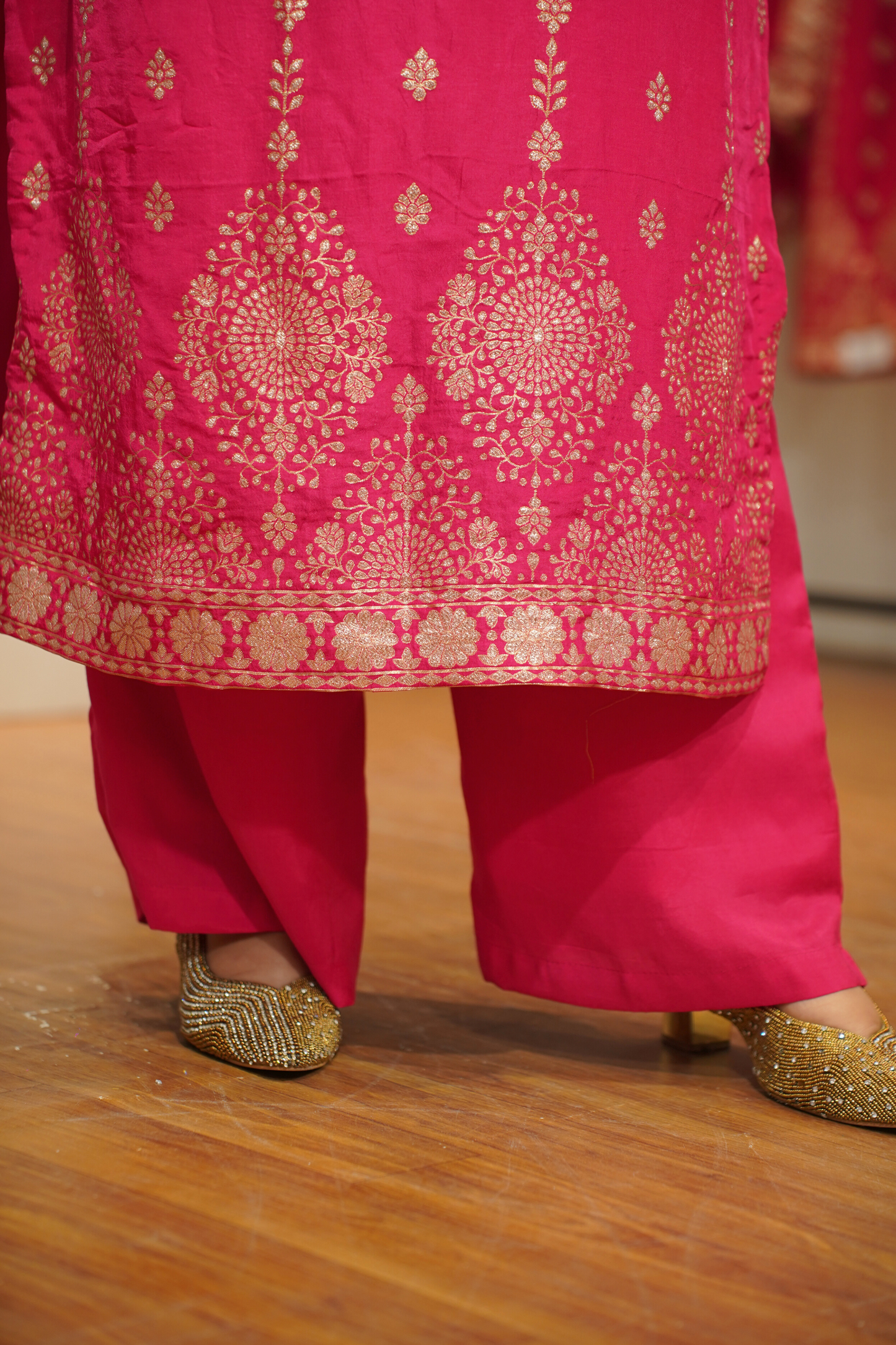 Varnika Pink Jacquard Silk Suit