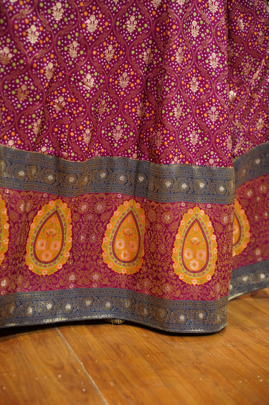 Vedika Wine Silk Dress with Jacquard Weave