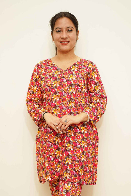 Vibrant Bloom Rayon Night Suit