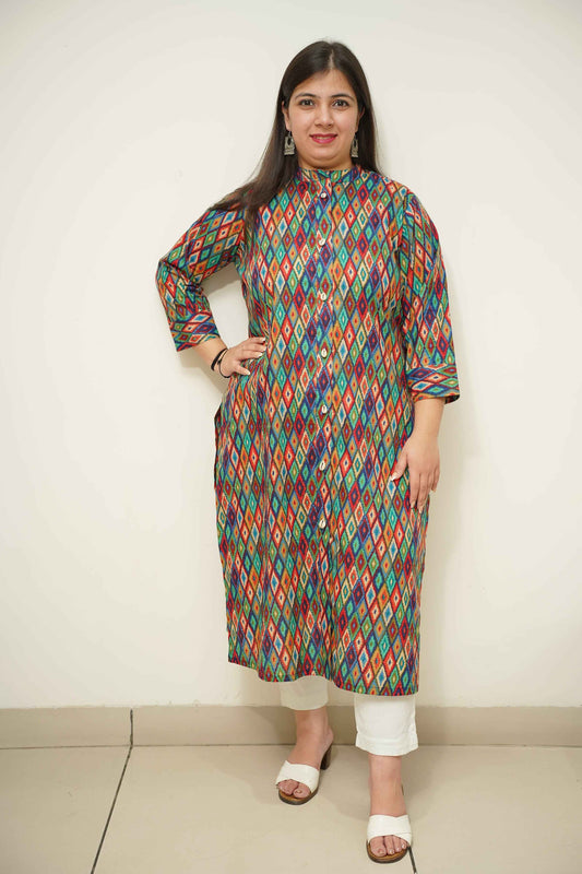 Vibrant Green Printed Cotton Kurti