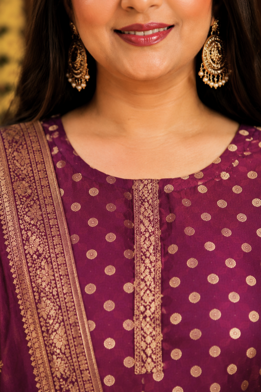 Merlot Wine Jacquard Pant Suit