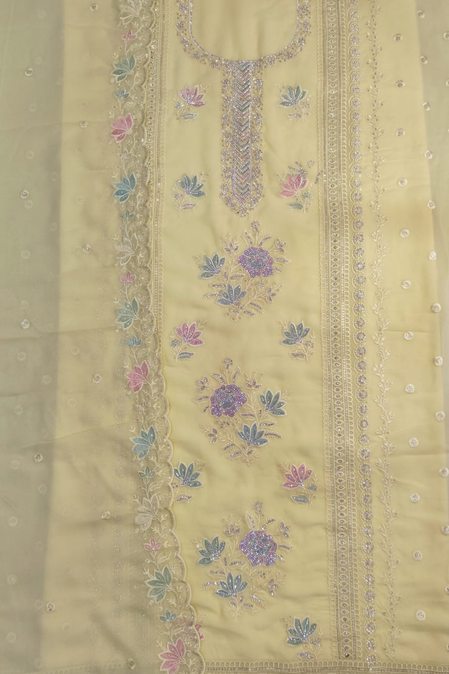Yellow Georgette Suit with Stone Work