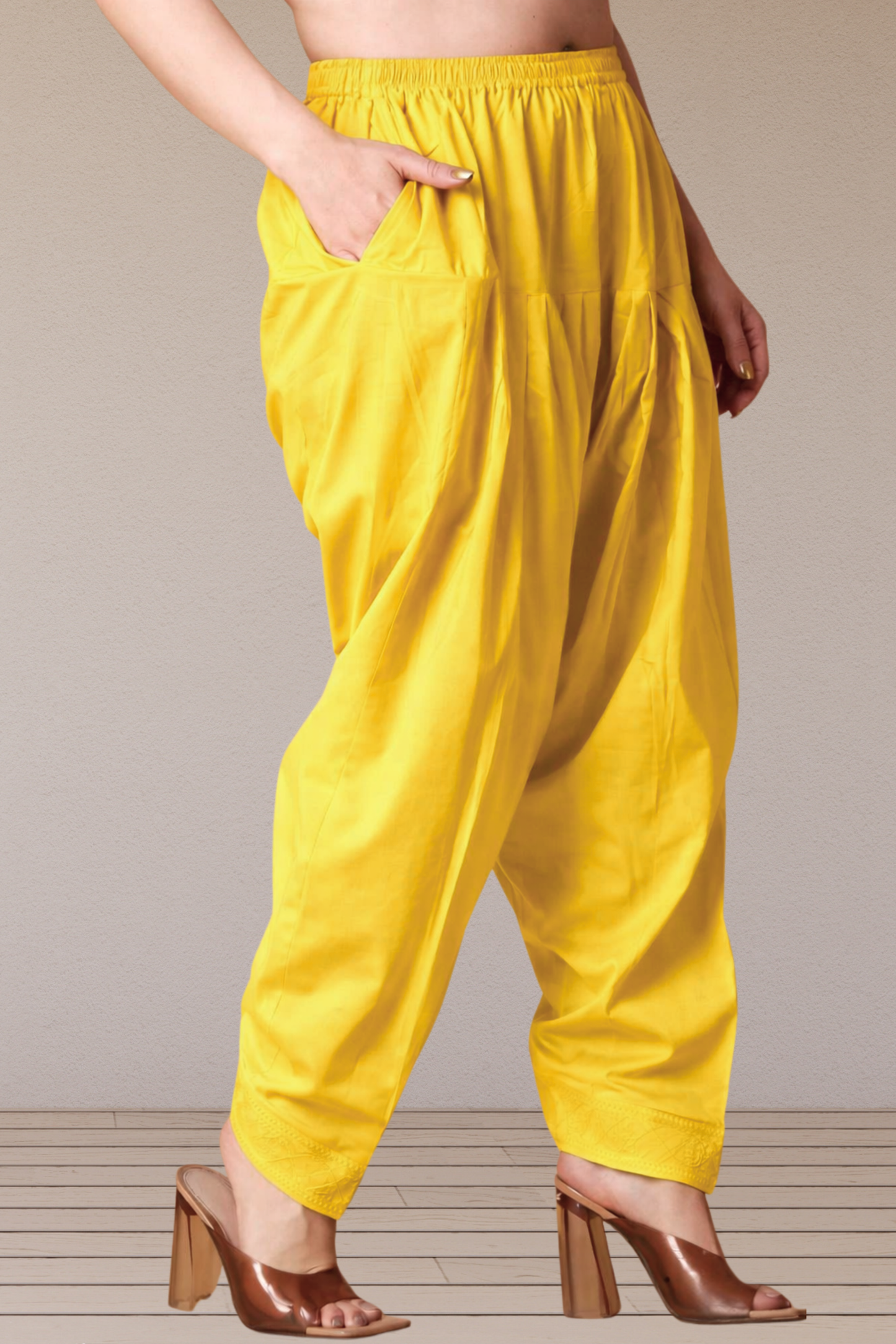 Yellow Pleated Cotton Salwar