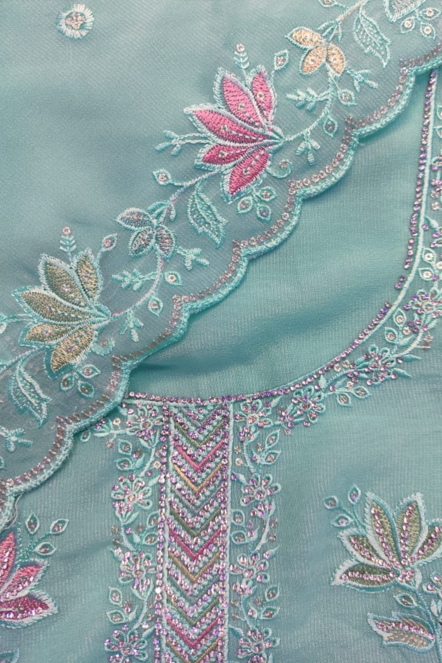 Firozi Georgette Suit with Stone Work