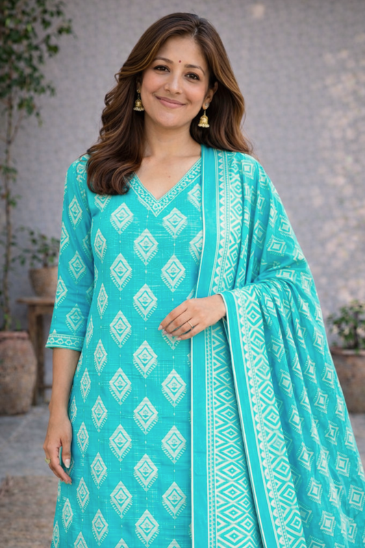 Azure Garden Kalidar Cotton Suit