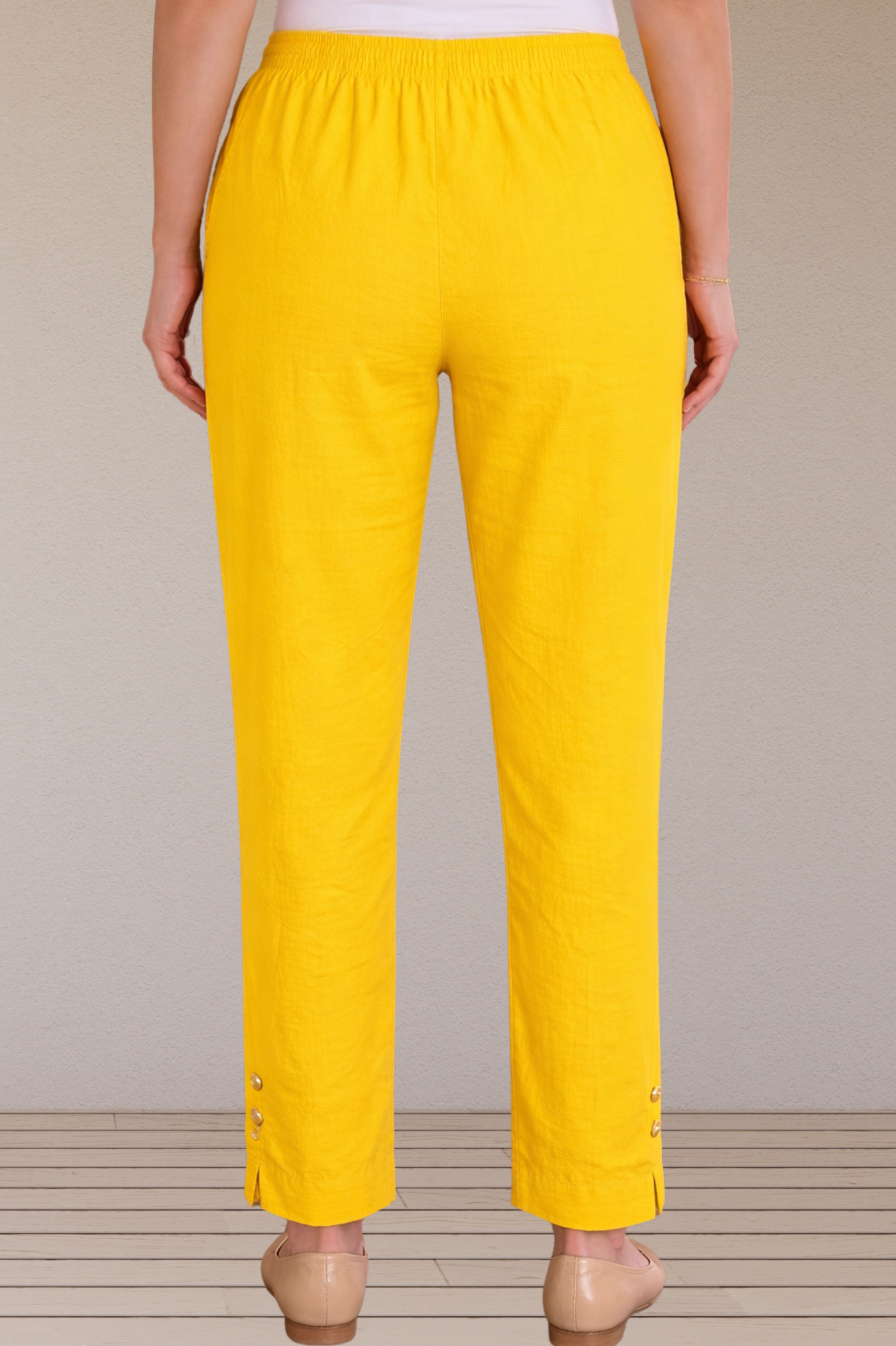 Yellow Cotton Straight Pants