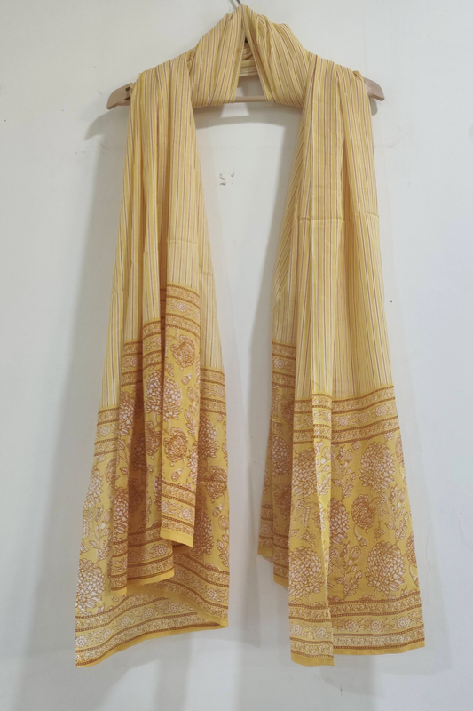 Yellow Floral Cotton Dupatta