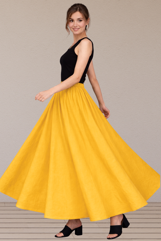Yellow Rayon Long Skirt