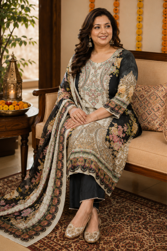 Zareen Karachi Muslin Suit with Aari Work