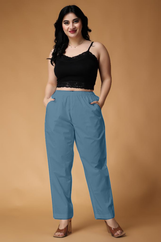 Greyish Blue Cotton Kurti Pant