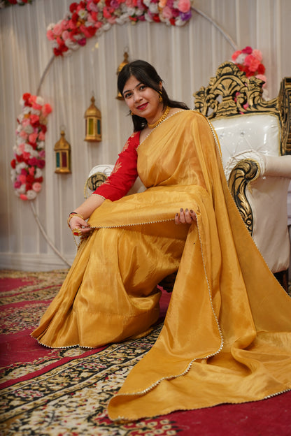 Molten Gold Pre-Draped Silk Saree with Blouse