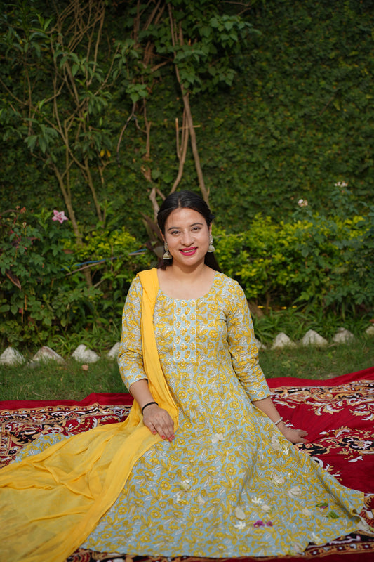 Serene Yellow Bagh Anarkali Set