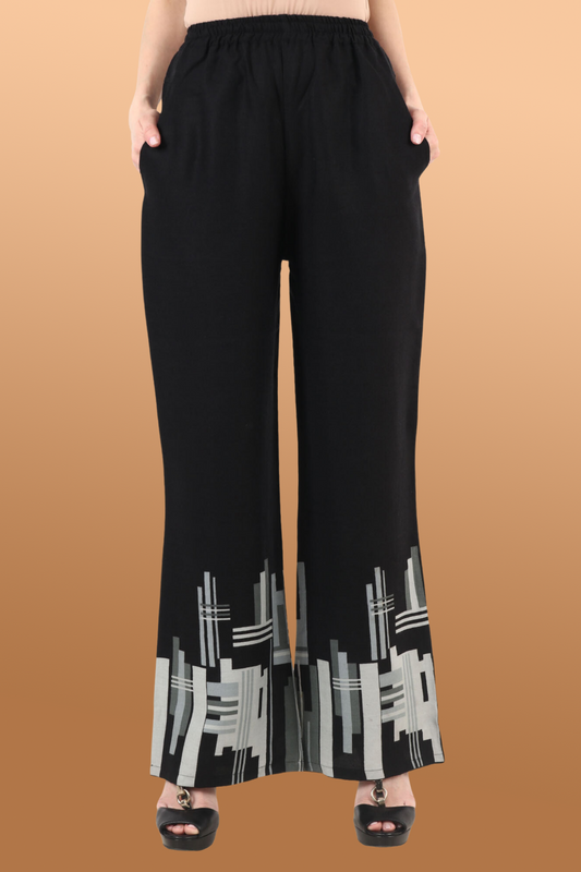 Buy Plus Size Black Bordered Palazzo At Apella | Sizes XS to 10 XL | India | Free Delivery | Customized
