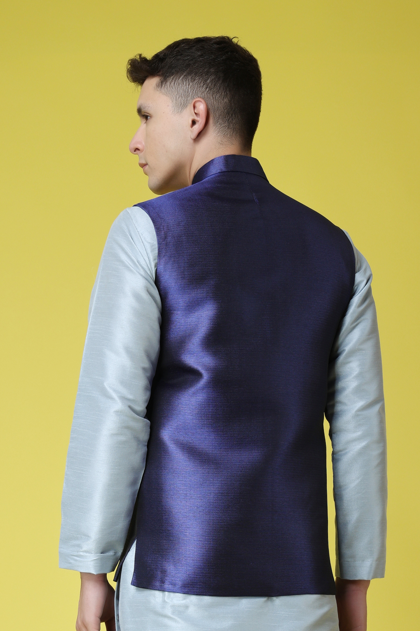 Buy Plus Size Glossy Blue Brocade Vasket At Apella | Sizes XS to 10 XL | India | Free Delivery | Customized