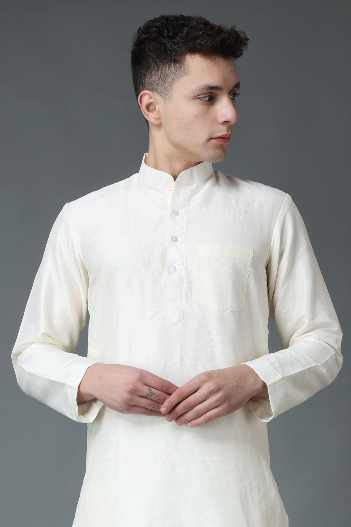 Buy Plus Size Sublime Cream Silk Kurta Pajama At Apella | Sizes XS to 10 XL | India | Free Delivery | Customized