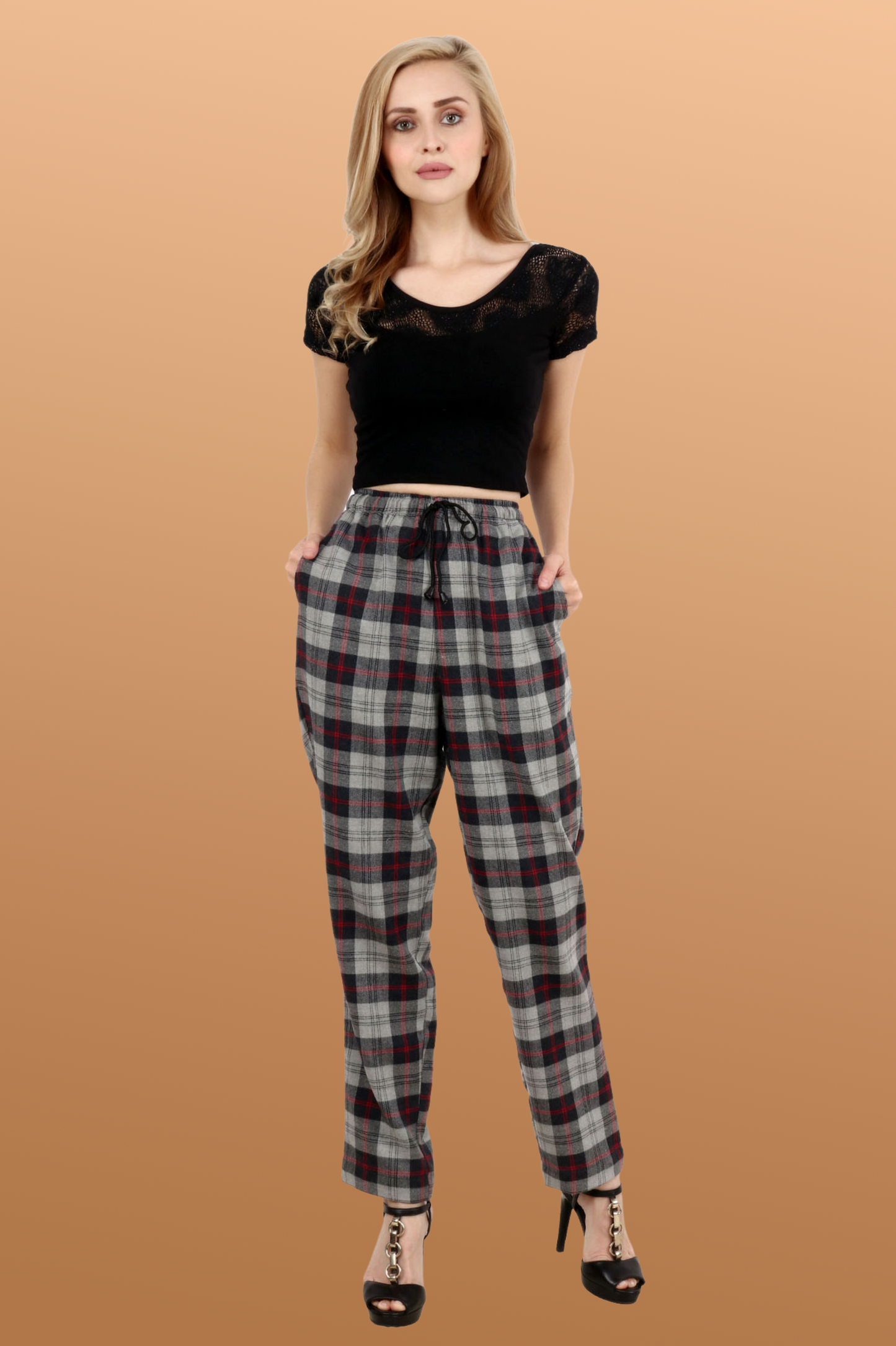 Buy Plus Size Dark Grey Checked Pajama At Apella | Sizes XS to 10 XL | India | Free Delivery | Customized